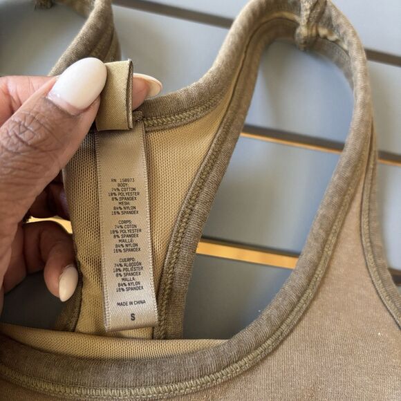 Skims Romper Small Brown Scoop Neck Cotton One Piece Short in "Army" - Picture 4 of 7